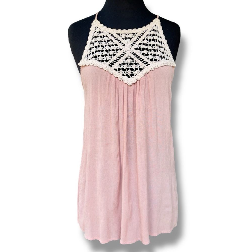 sun & moon Hallow Out Crochet Sleeveless Pink Tank Top | Women’s M